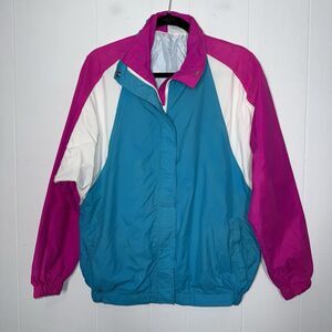 Pelzer Rainwear Vintage Men’s Colorblock Jacket 80s 90s Teal Pink Size Small USA
